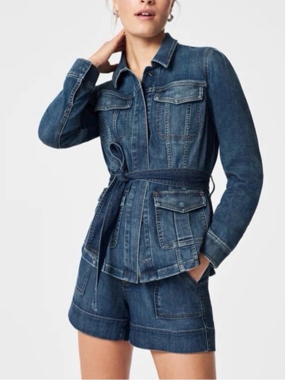 SPANX Denim Shirt Jacket Shacket Belted Slimming Dark Wash \\ 3X XXXL